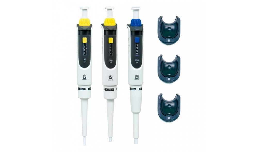 BRAND MID Transferpette® S Ayarlanabilir Otomatik Pipet Seti 2-20 µL, 20-200 µL, 100-1000 µL Pipetler ve Askıları ile Komple (Brand 705891)